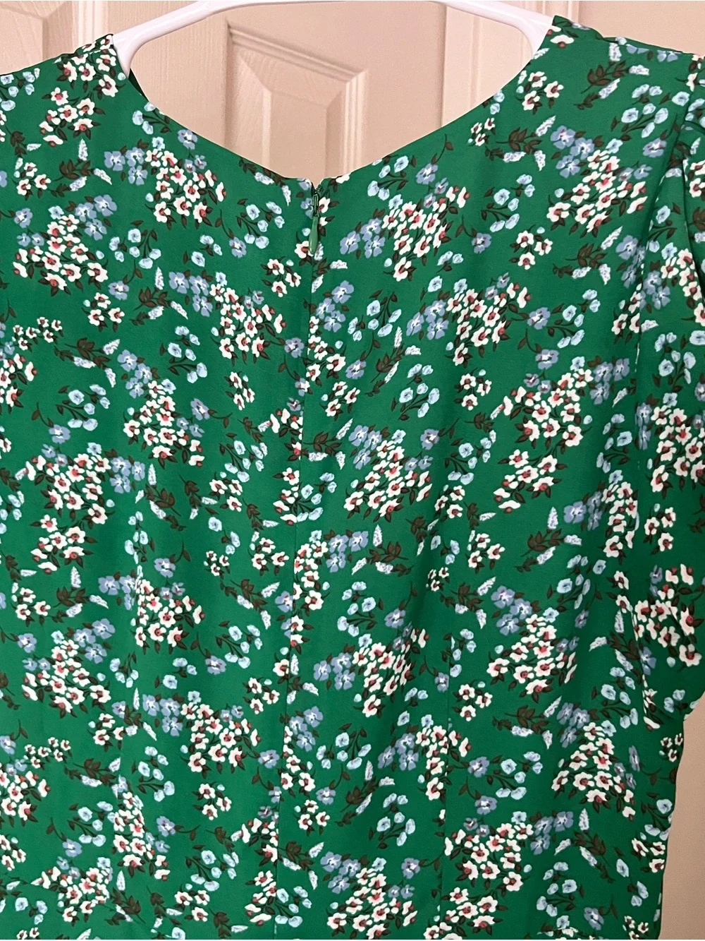 Green Floral Short-Sleeve A-Line Dress
